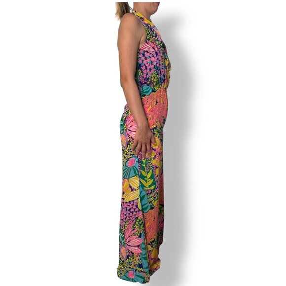 Trina Turk Jumpsuit Jacksonville Sz  XS Floral Wide leg Ruffle Halter Top - Picture 4 of 9